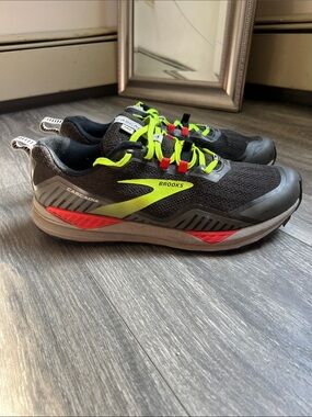 Brooks Cascadia 15 Trail Shoes in Black, Neon Yellow & Red